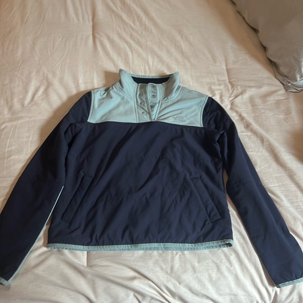 Women’s XS ¼ button up navy/aqua NWOT